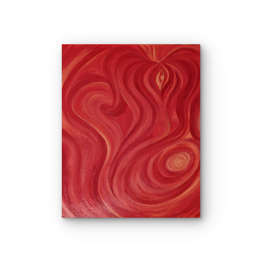 Red abstract painting on a white background