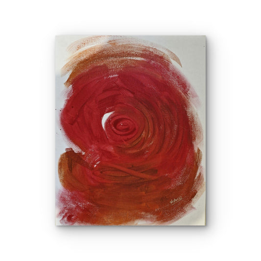 Abstract painting of a red rose on a white background