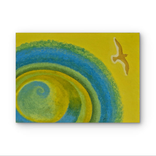 Spiral design with a bird on a yellow background