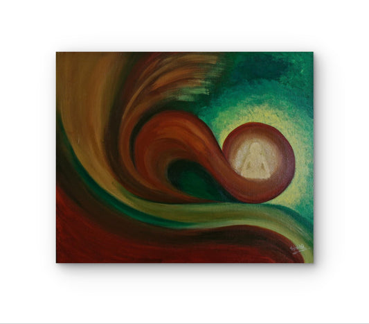 Abstract painting with swirling colors on a white background
