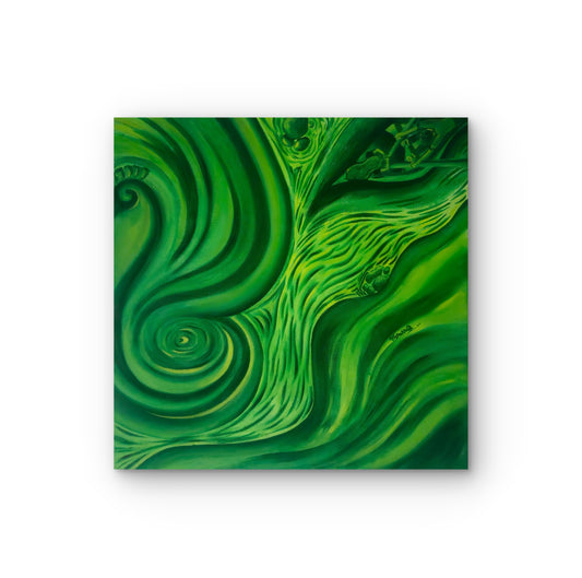 Abstract green swirl design on a white background