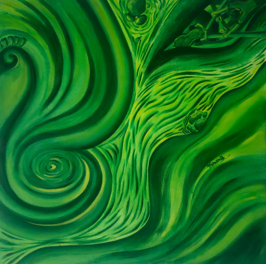 Abstract green artwork with swirling patterns