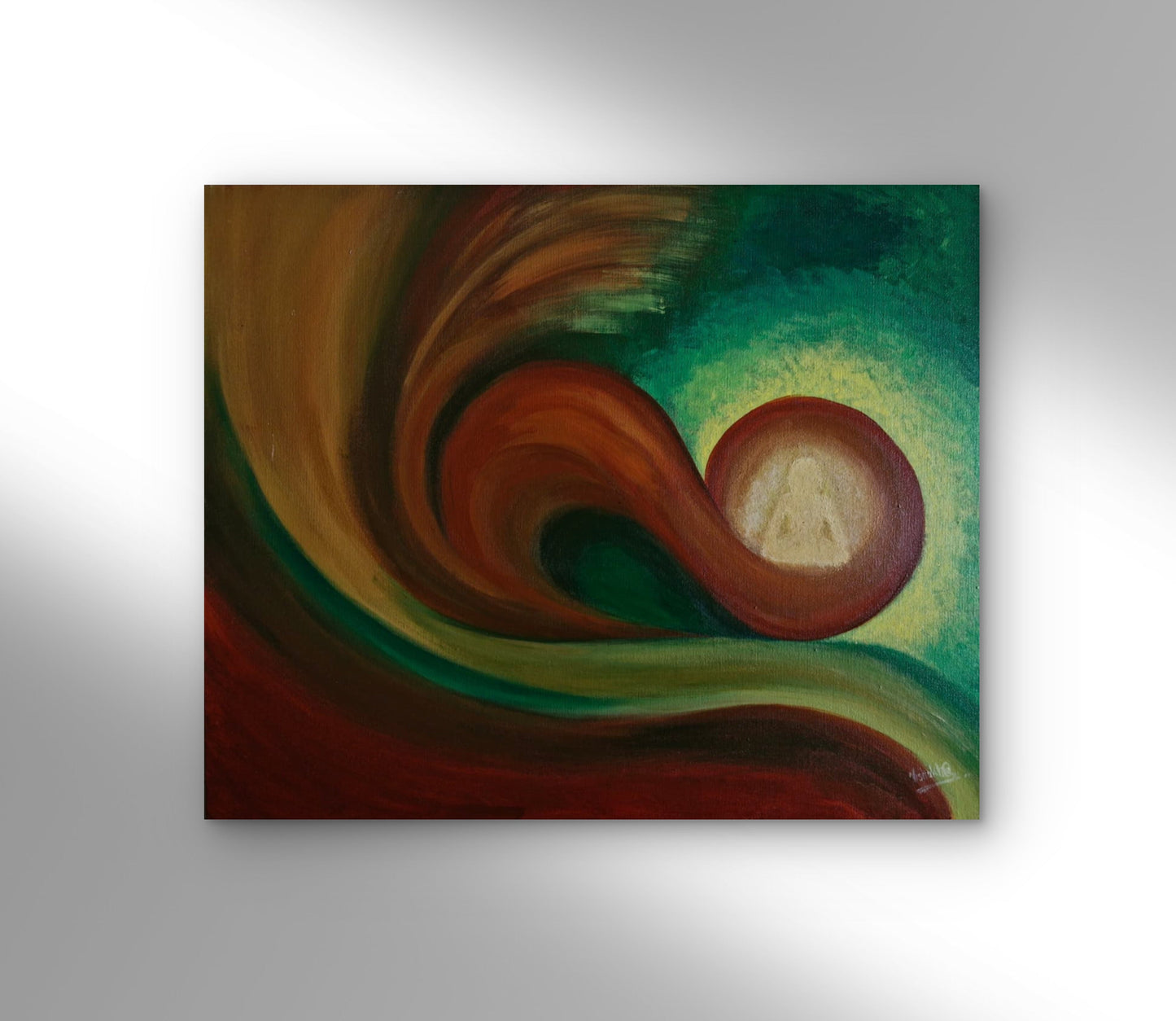 Abstract painting with swirling colors on a white background