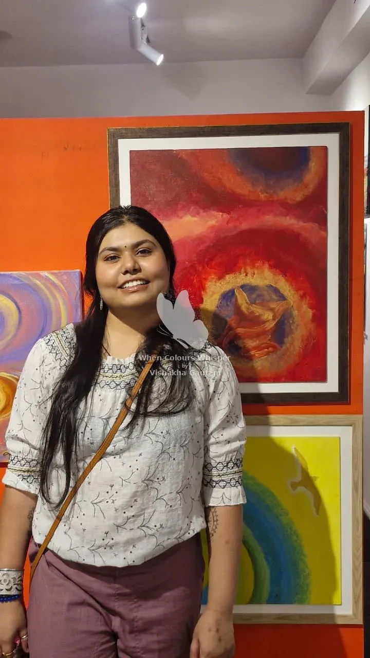 Vishakha Gautam at an exhibition of her work