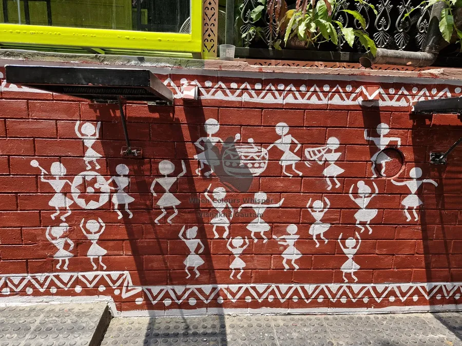 Warli dancers mural, close-up